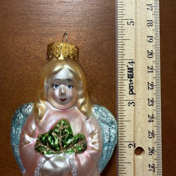 Vintage UT Angel Christmas Ornament Y2K Glass Pink Robe Glitter Hand Painted - Picture 4 of 4